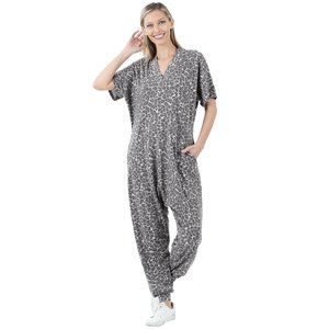 Zenana Leopard Print jogger romper NEW